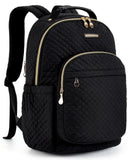 LIGHT FLIGHT Travel Laptop Backpack for Women, 15.6 Inch Laptop Backpack with USB Charging Hole Water Resistant Computer Backpack for Work, Quilted Black