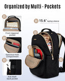 LIGHT FLIGHT Travel Laptop Backpack for Women, 15.6 Inch Laptop Backpack with USB Charging Hole Water Resistant Computer Backpack for Work, Quilted Black