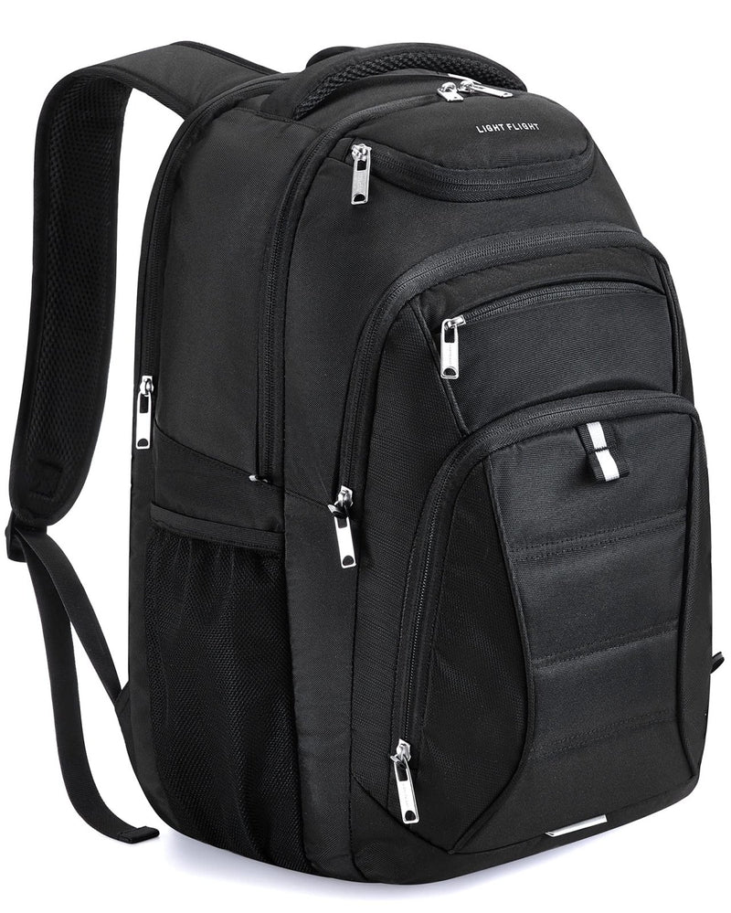LIGHT FLIGHT Travel Laptop Backpack Men, Water Resistant Laptop Backpack for 17.3 Inch Notebook with USB Charging Hole, Large Computer Backpack for Carry - on Business, Black