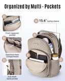 LIGHT FLIGHT Travel Laptop Backpack Women, 15.6 Inch Anti Theft Laptop Backpack with USB Charging Hole Water Resistant Casual Daypack Computer Backpack for Work, Warm Gray