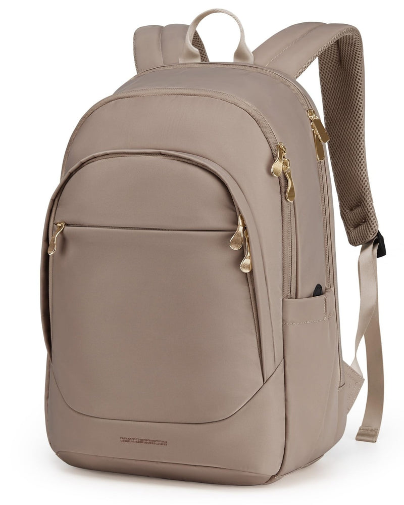 LIGHT FLIGHT Travel Laptop Backpack Women, 17.3 Inch Laptop Backpack with USB Charging Hole, Water Resistant College Bookbag, Black Computer Backpacks for Work, champagne