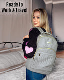 LIGHT FLIGHT Women's 15.6 Inch Anti - Theft Laptop Backpack, Quilted Grey, 17.3 x 11.5 x 6 Inches