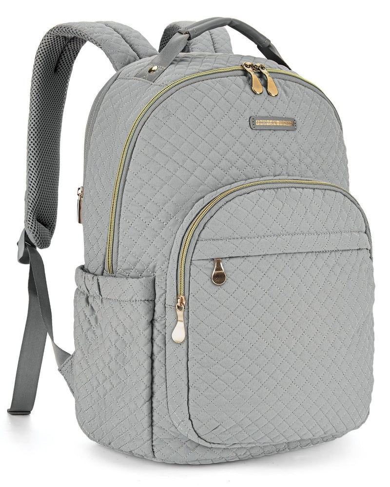 LIGHT FLIGHT Women's 15.6 Inch Anti - Theft Laptop Backpack, Quilted Grey, 17.3 x 11.5 x 6 Inches