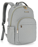 LIGHT FLIGHT Women's 15.6 Inch Anti - Theft Laptop Backpack, Quilted Grey, 17.3 x 11.5 x 6 Inches