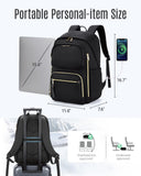 LIGHT FLIGHT Women's Laptop Backpack Fit for 15.6 Inch for Travel Work Business College, Large Capacity Stylish Bookbag with USB Port and Water - Resistant for Daily Use,Black