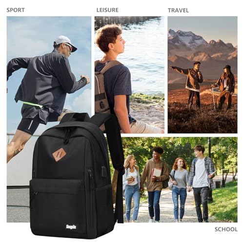 Lightweight Black Backpack for School, Backpack for Teen Boys Girls, Middle Colloge High School Backpack for Women Men, Simple Daypack Bookbag, Kids Book Bag, Mochilas Escolares para