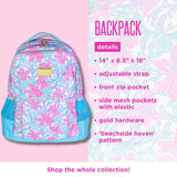 Lilly Pulitzer Large Backpack with Pockets, Adjustable Straps and Top Handle, Large Bookbag for Work and Travel (Beachside Haven)