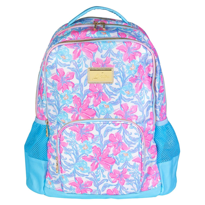 Lilly Pulitzer Large Backpack with Pockets, Adjustable Straps and Top Handle, Large Bookbag for Work and Travel (Beachside Haven)