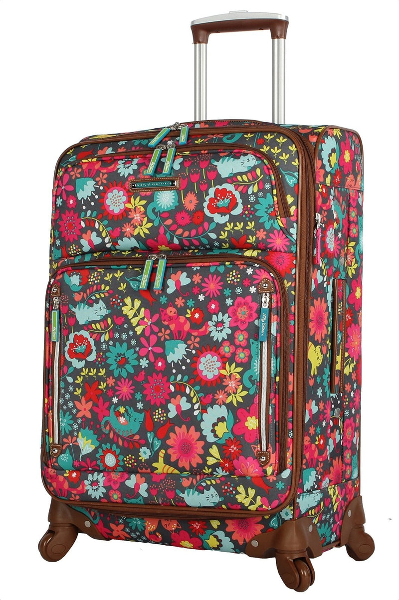 Lily Bloom Luggage 24" Expandable Design Pattern Suitcase With Spinner Wheels For Woman (24in, Playful Garden)