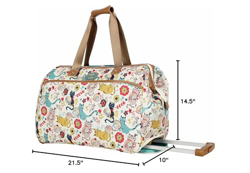 Lily Bloom Pattern 22 Inch Duffel Bag with 2 - Rolling Wheels, Weekender Overnight Travel Lightweight Carry - On Suitcase For Women