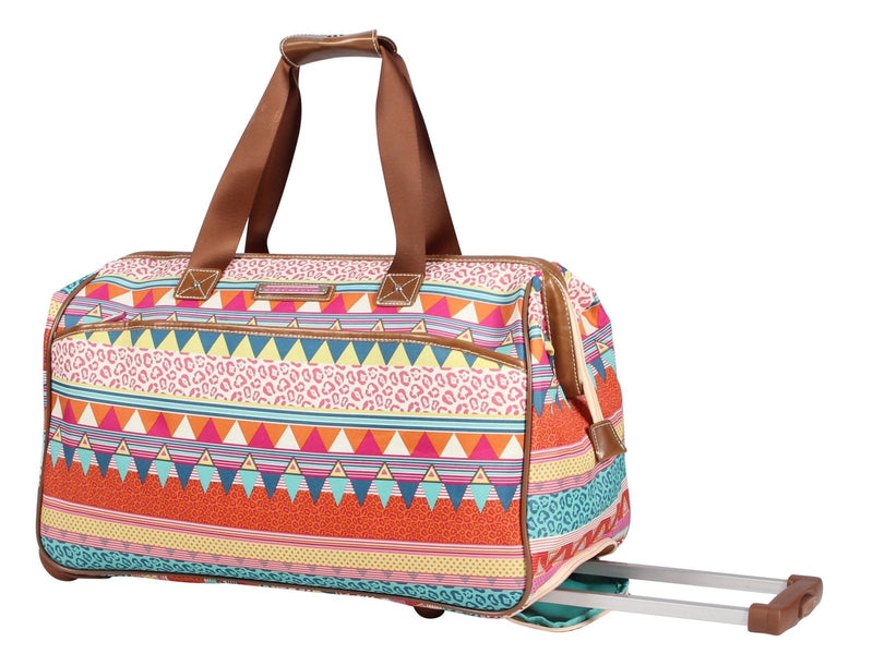 Lily Bloom Pattern 22 Inch Duffel Bag with 2 - Rolling Wheels, Weekender Overnight Travel Lightweight Carry - On Suitcase For Women