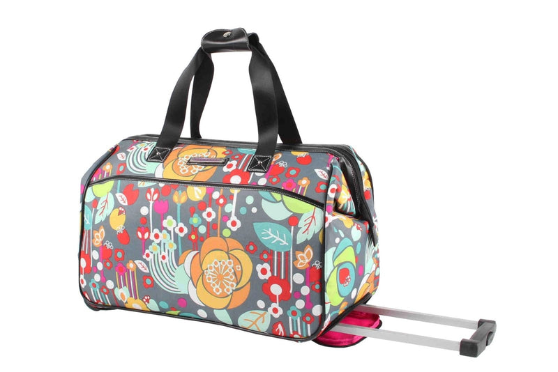 Lily Bloom Pattern 22 Inch Duffel Bag with 2 - Rolling Wheels, Weekender Overnight Travel Lightweight Carry - On Suitcase For Women