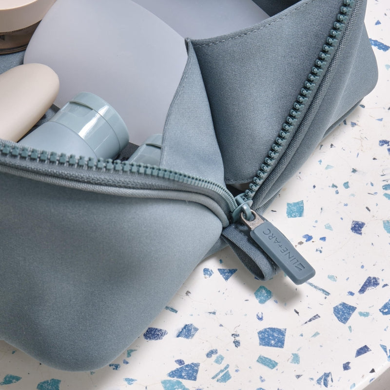 LINE+ARC Machine - Washable Neoprene Toiletry Bag (Ocean) Modern Blue Dopp Kit Soft Insulation for Cosmetics Makeup Travel Skincare Shaving Large Case Men Women Overnight Easy - to - Clean