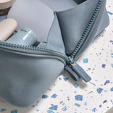 LINE+ARC Machine - Washable Neoprene Toiletry Bag (Ocean) Modern Blue Dopp Kit Soft Insulation for Cosmetics Makeup Travel Skincare Shaving Large Case Men Women Overnight Easy - to - Clean