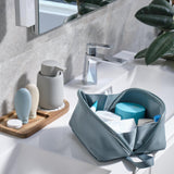 LINE+ARC Machine - Washable Neoprene Toiletry Bag (Ocean) Modern Blue Dopp Kit Soft Insulation for Cosmetics Makeup Travel Skincare Shaving Large Case Men Women Overnight Easy - to - Clean
