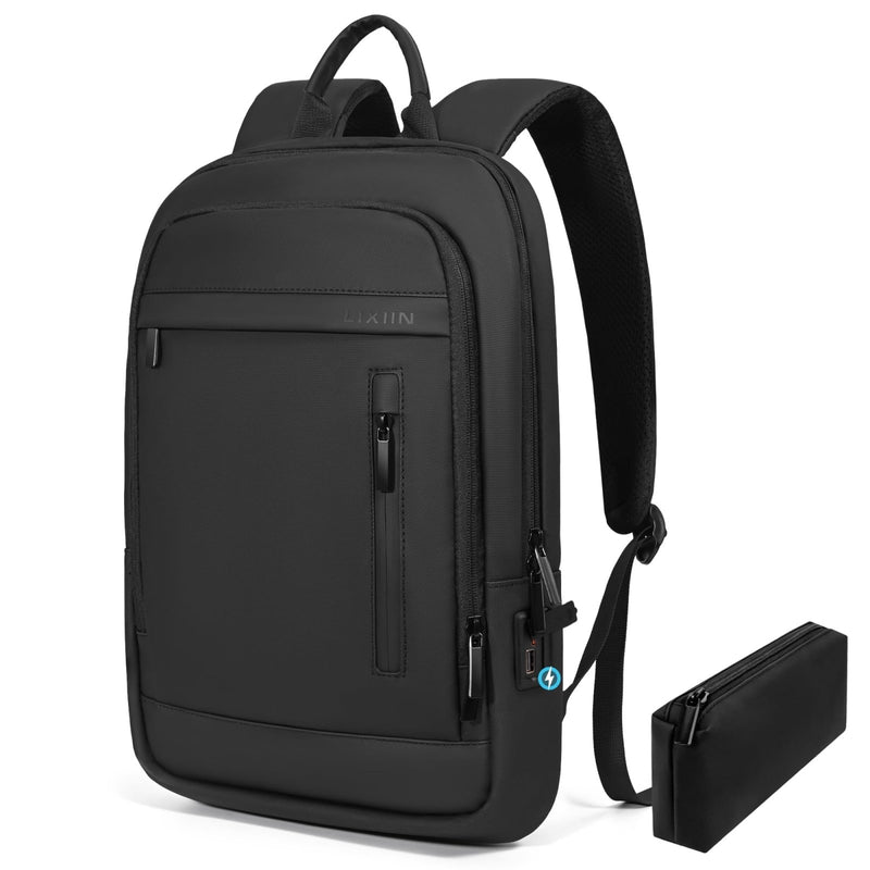 Lixiin Business Backpack for Men Lightweight Commute Laptop Backpack Anti - Theft Water Resistant Backpack for 15.6 Inch Computer for Daily Office Work with Small Bag (Black, 15.6")