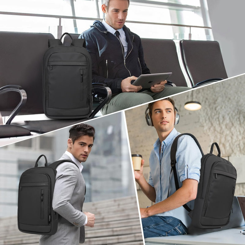 Lixiin Business Backpack for Men Lightweight Commute Laptop Backpack Anti - Theft Water Resistant Backpack for 15.6 Inch Computer for Daily Office Work with Small Bag (Black, 15.6")