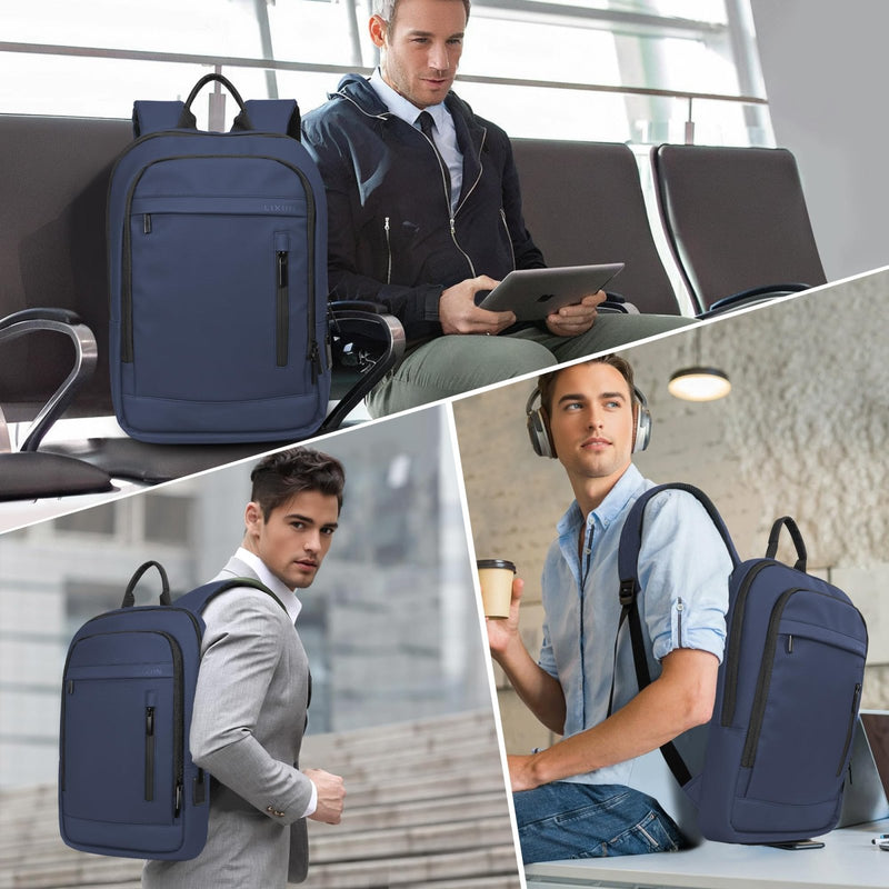 Lixiin Business Backpack for Men Lightweight Commute Laptop Backpack Anti - Theft Water Resistant Backpack for 17.3 Inch Computer for Daily Office Work with Small Bag (Blue, 17.3")