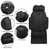 Lizbin 100L Camping Hiking Backpack, Military Tactical Backpack Molle Rucksack, Extra Large Hiking Daypack, Water Resistant Hiking Bag, Outdoor Sports Backpack, Adjustable Sport Bag (Black)