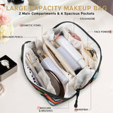 LMHRMWGB Colorful Lily Blooms Travel Makeup Bag, 180° Wide Open Toiletry Bag with Brush Holder, Waterproof Polyester Travel Cosmetic Organizer with Dual Side Pockets for Women