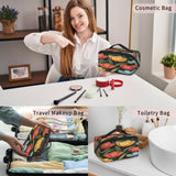 LMHRMWGB Colorful Lily Blooms Travel Makeup Bag, 180° Wide Open Toiletry Bag with Brush Holder, Waterproof Polyester Travel Cosmetic Organizer with Dual Side Pockets for Women