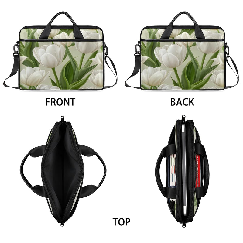 LMHRMWGB White Lily Blooms Laptop Bag for 13 14 15 Inch Laptop, Messenger Shoulder Bag with Handle, Business Computer Bag with Pockets for Work, College, Travel