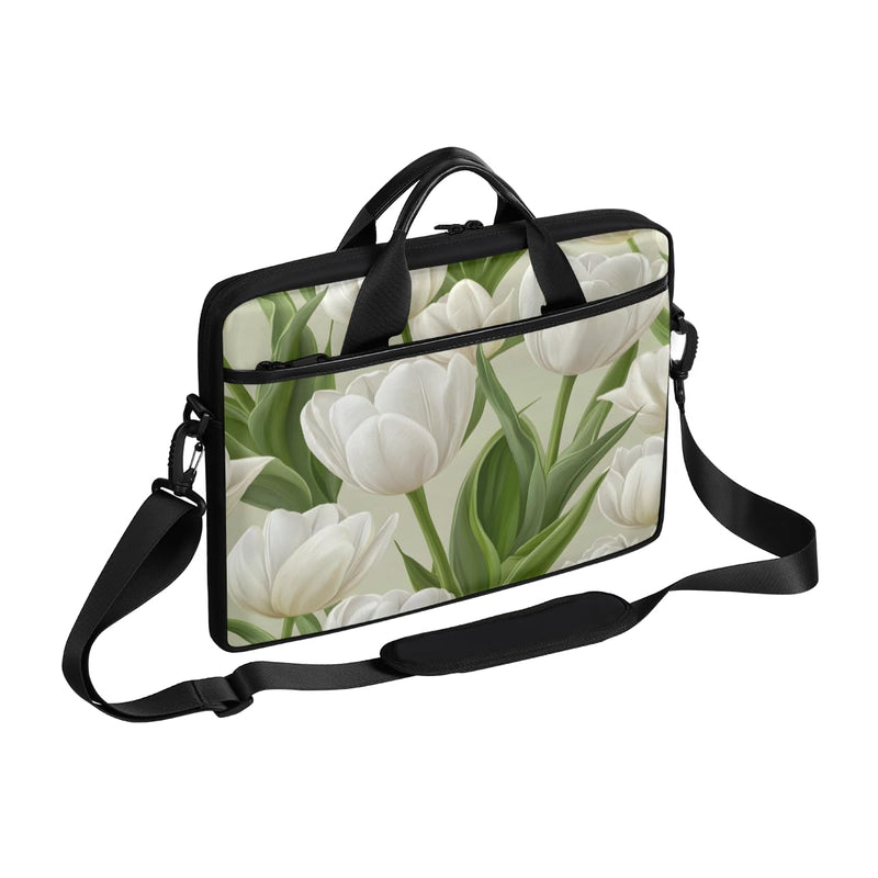 LMHRMWGB White Lily Blooms Laptop Bag for 13 14 15 Inch Laptop, Messenger Shoulder Bag with Handle, Business Computer Bag with Pockets for Work, College, Travel