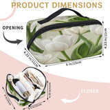 LMHRMWGB White Lily Blooms Travel Makeup Bag, 180° Wide Open Toiletry Bag with Brush Holder, Waterproof Polyester Travel Cosmetic Organizer with Dual Side Pockets for Women
