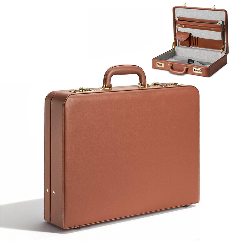 LOCKCURX Briefcases for Men, Anti - Theft Dual Lock Briefcase with 16 Inch Laptop Compartment, Waterproof Faux Leather, Brief Cases Men with Multi File Organizer, Perfect for Office, Travel (Brown)