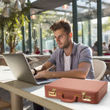 LOCKCURX Briefcases for Men, Anti - Theft Dual Lock Briefcase with 16 Inch Laptop Compartment, Waterproof Faux Leather, Brief Cases Men with Multi File Organizer, Perfect for Office, Travel (Brown)