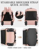 LOEUO Carry On Backpack with Wheels for Adults, Airline Approved Rolling Backpack for Women, Foldable Bottom Travel Laptop Backpack (Pink)