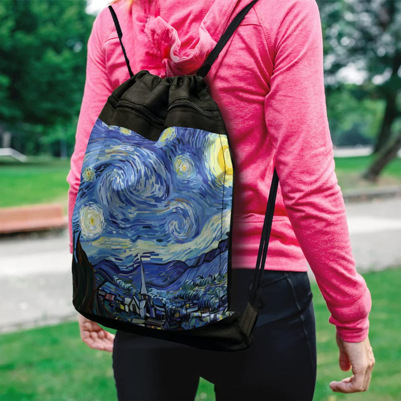 LOGOVISION, Van Gogh Starry Night Drawstring Backpack Sports Bag Sackpack 17" x 13", Perfect for Gym, Yoga or Practice