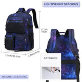 Lohol Multi-Pocket Backpack for Travel College, Heavy Duty Big Bookbag with 15.6 inch Laptop Compartment (Black Purple Galaxy