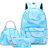 LOIDOU Backpack for Teen Girls Bookbags School Backpack with Lunch Box and Pencil Case 3 in 1 School Bags Set (Marble Blue) | Backpacks4Less