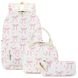 LOIDOU Girls School Backpack Set 3 - in - 1, Water - Resistant Bookbag with Lunch Bag & Pencil Case, Lightweight Kids Backpack for Elementary & Middle School, Cute Pink Bow Design Gifts for Teen Girls