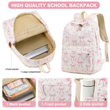 LOIDOU Girls School Backpack Set 3 - in - 1, Water - Resistant Bookbag with Lunch Bag & Pencil Case, Lightweight Kids Backpack for Elementary & Middle School, Cute Pink Bow Design Gifts for Teen Girls