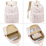 LOIDOU Girls School Backpack Set 3 - in - 1, Water - Resistant Bookbag with Lunch Bag & Pencil Case, Lightweight Kids Backpack for Elementary & Middle School, Cute Pink Bow Design Gifts for Teen Girls
