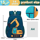 LOIDOU Toddler Backpack Boy for 4 - 8, Preschool Kindergarten Kids Backpack for School, 15 Inch Toddler Daycare Travel Backpacks with Chest Strap, Excavator Construction Truck Backpacks for Kids