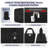 LONALIA 35L Sports Gym Duffle Bag - 19 inch Weekender Duffel for Workout, Basketball, Fitness, Training (Black)