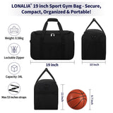 LONALIA 35L Sports Gym Duffle Bag - 19 inch Weekender Duffel for Workout, Basketball, Fitness, Training (Black)