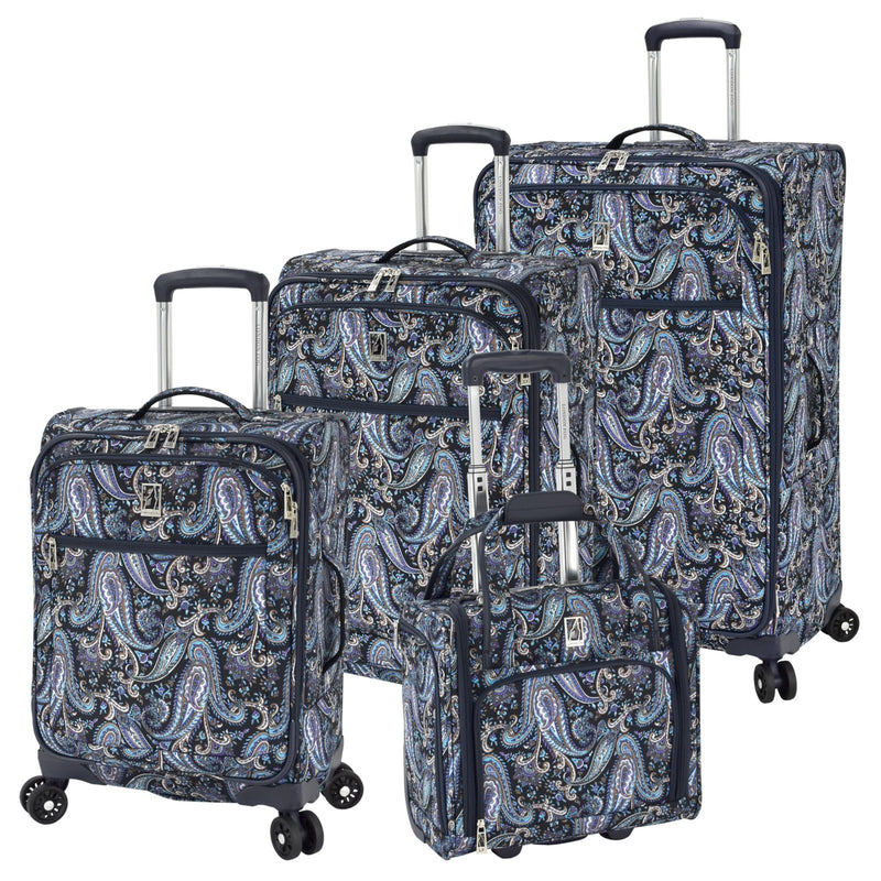 London Fog Mayfair 4 Piece Softside Luggage Set (USB, 20, 25 & 29), Navy White Paisley