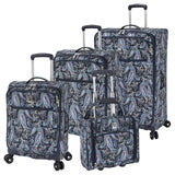 London Fog Mayfair 4 Piece Softside Luggage Set (USB, 20, 25 & 29), Navy White Paisley