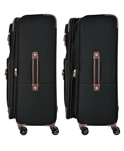 London Fog Nottingham 29 Inch Expandable Spinner Softside Suitcase, Black Chestnut
