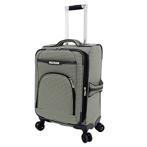 London Fog Oxford III 20" Expandable Spinner Black-White Houndstooth | Backpacks4Less