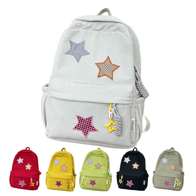 LONGSILVER Star Backpack Kawaii Large Capacity Aesthetic Rucksack Cute Accessories Bag for Woman Light - hearted Mori (Gray,Large)