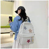 LONGSILVER Star Backpack Kawaii Large Capacity Aesthetic Rucksack Cute Accessories Bag for Woman Light - hearted Mori (Gray,Large)