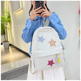 LONGSILVER Star Backpack Kawaii Large Capacity Aesthetic Rucksack Cute Accessories Bag for Woman Light - hearted Mori (Gray,Large)