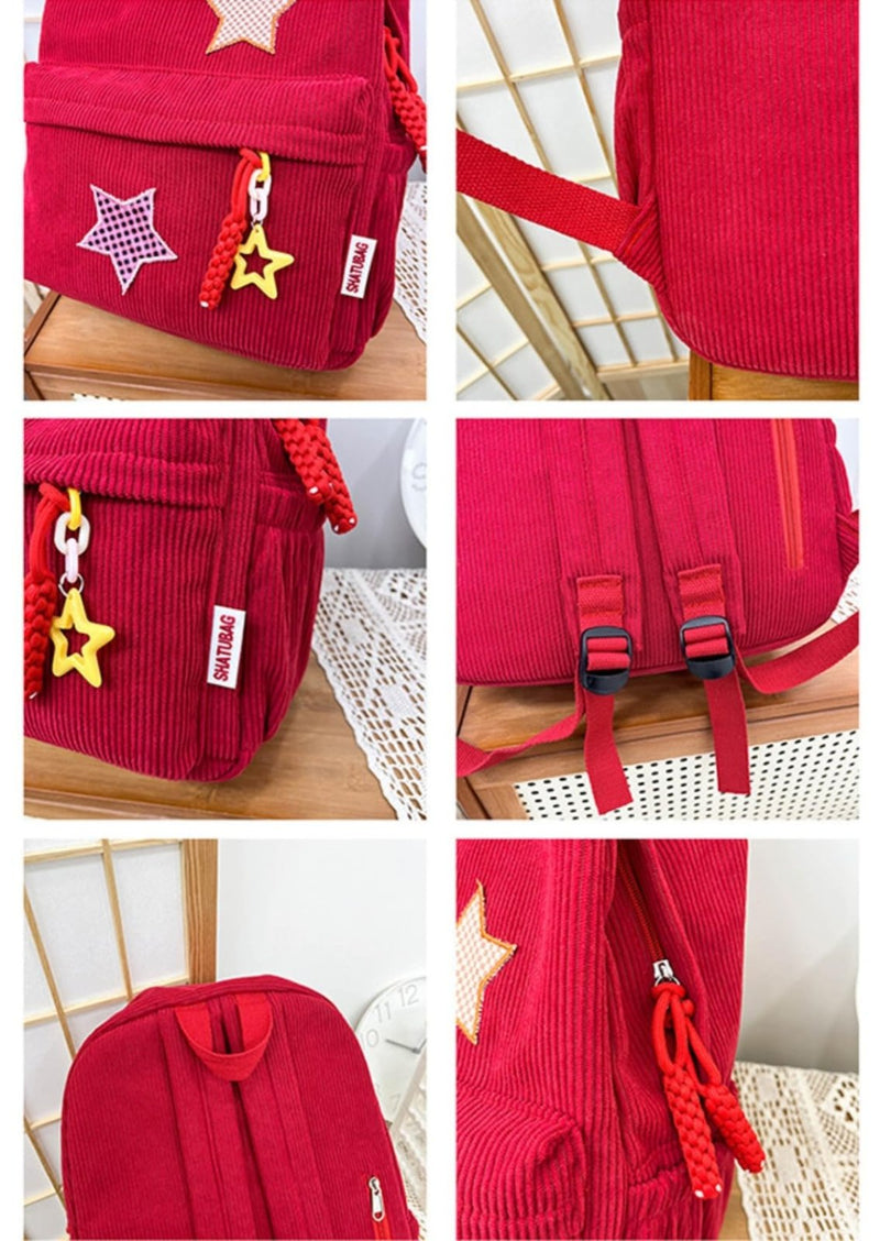 LONGSILVER Star Backpack Kawaii Large Capacity Aesthetic Rucksack Cute Accessories Bag for Woman Light - hearted Mori (Gray,Large)