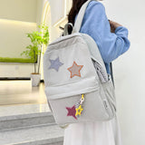 LONGSILVER Star Backpack Kawaii Large Capacity Aesthetic Rucksack Cute Accessories Bag for Woman Light - hearted Mori (Gray,Large)