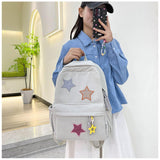 LONGSILVER Star Backpack Kawaii Large Capacity Aesthetic Rucksack Cute Accessories Bag for Woman Light - hearted Mori (Gray,Large)